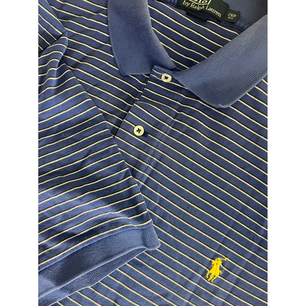 Polo Ralph Lauren Mens 2XB Big Striped Blue White Short Sleeve Polo Shirt Yellow